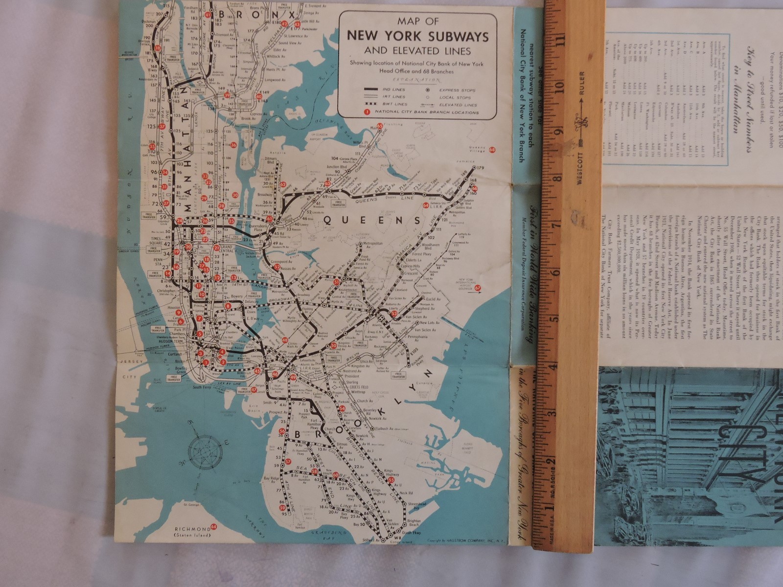Very Rare 1958 New York City NYC Brooklyn 12×25 Subway Map