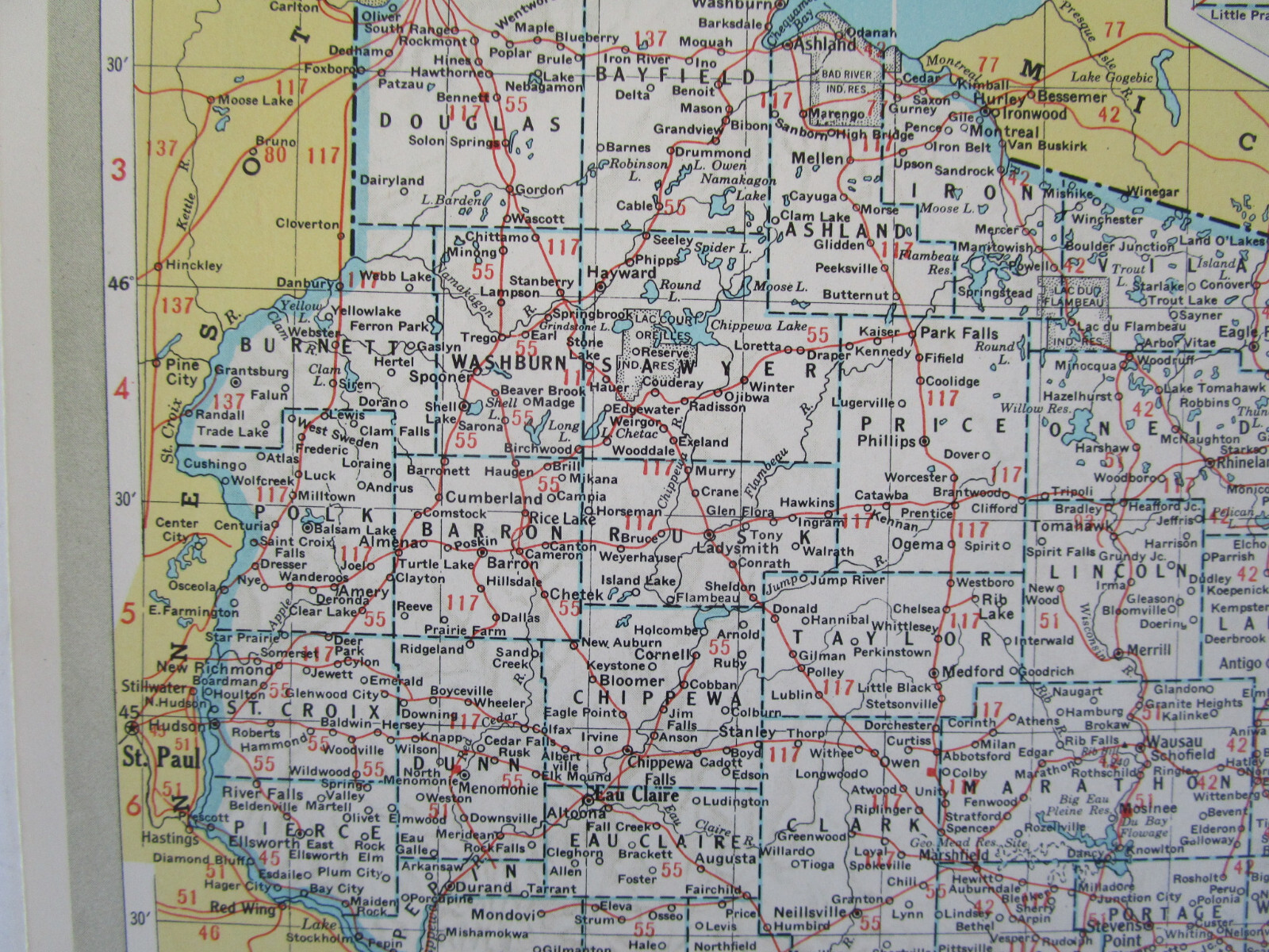 WI WY Vtg 1950 WISCONSIN RAILROAD Map LAONA & NORTHERN RR or WYOMING Map. CB&Q