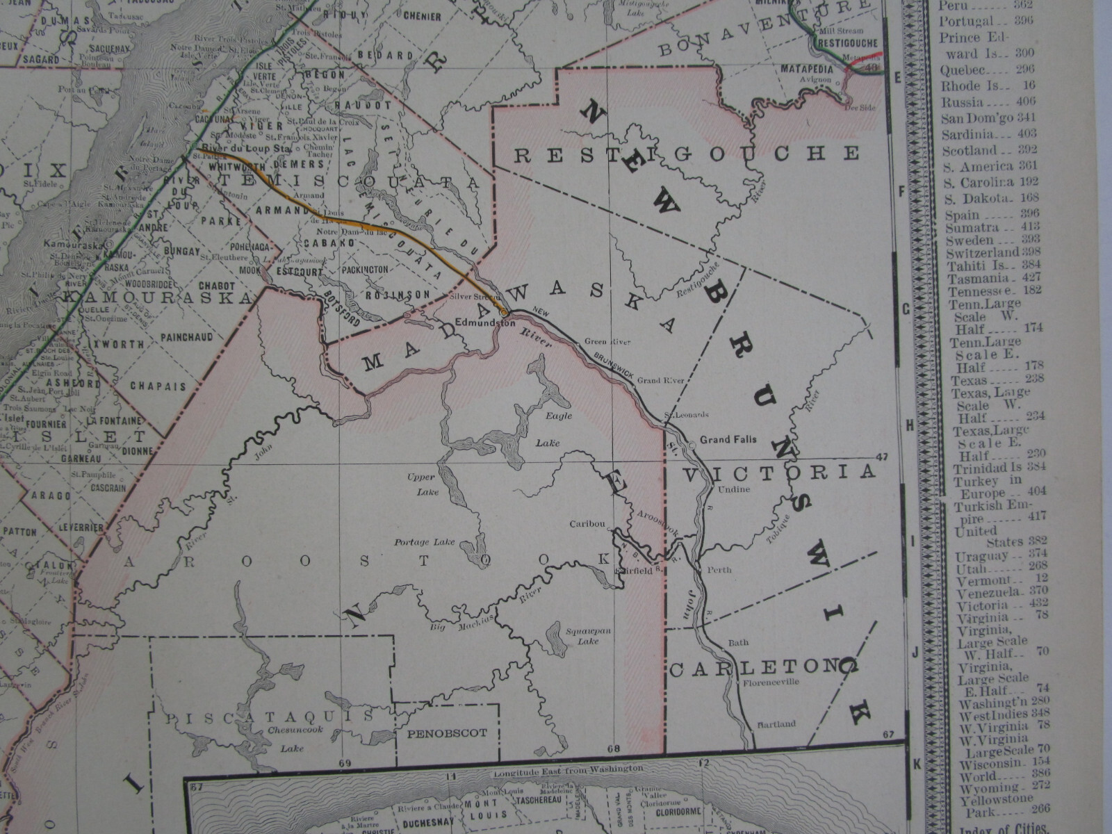 Antique 1892 QUEBEC CANADA GRANT’S RAILROAD Map PONTIAC PACIFIC JUNTION RR 1800s