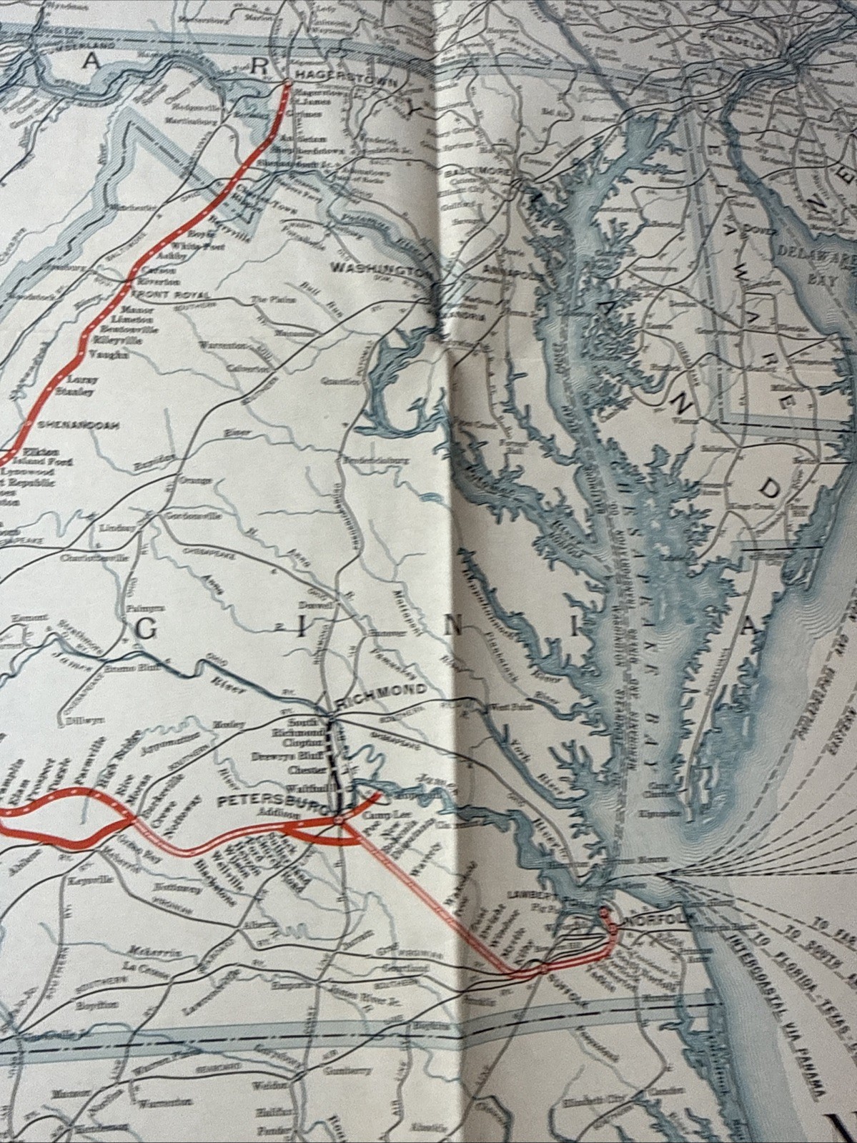 vintage railroad map: 22×32″ NORFOLK & WESTERN Railway 1942