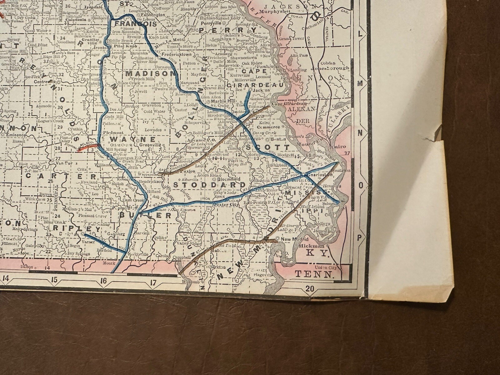 Antique, Original Railroad Map of Missouri, A.A. Grant, 1887