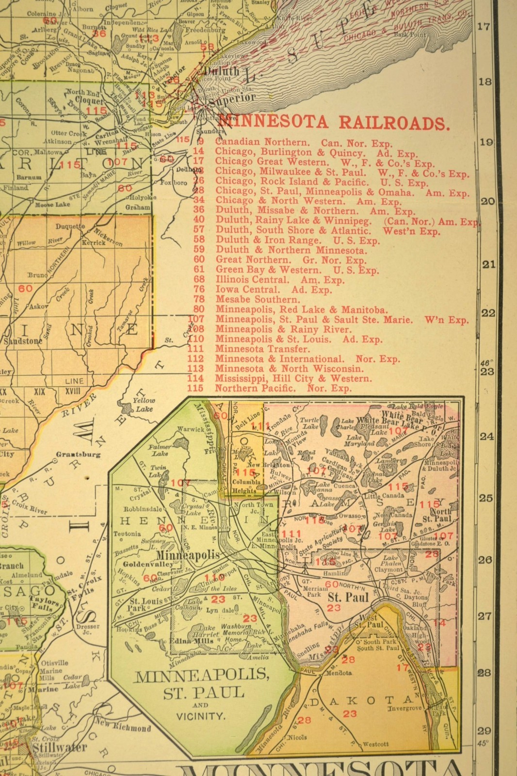 1911 Antique Minnesota Railroad Map ORIGINAL Atlas Map CMStP&P Railroad DATED