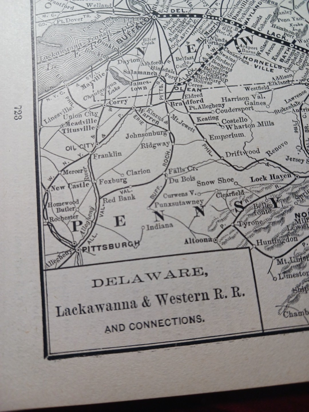 1892 Antique Railway Map DELAWARE LACKAWANNA & WESTERN RAILROAD Train Routes