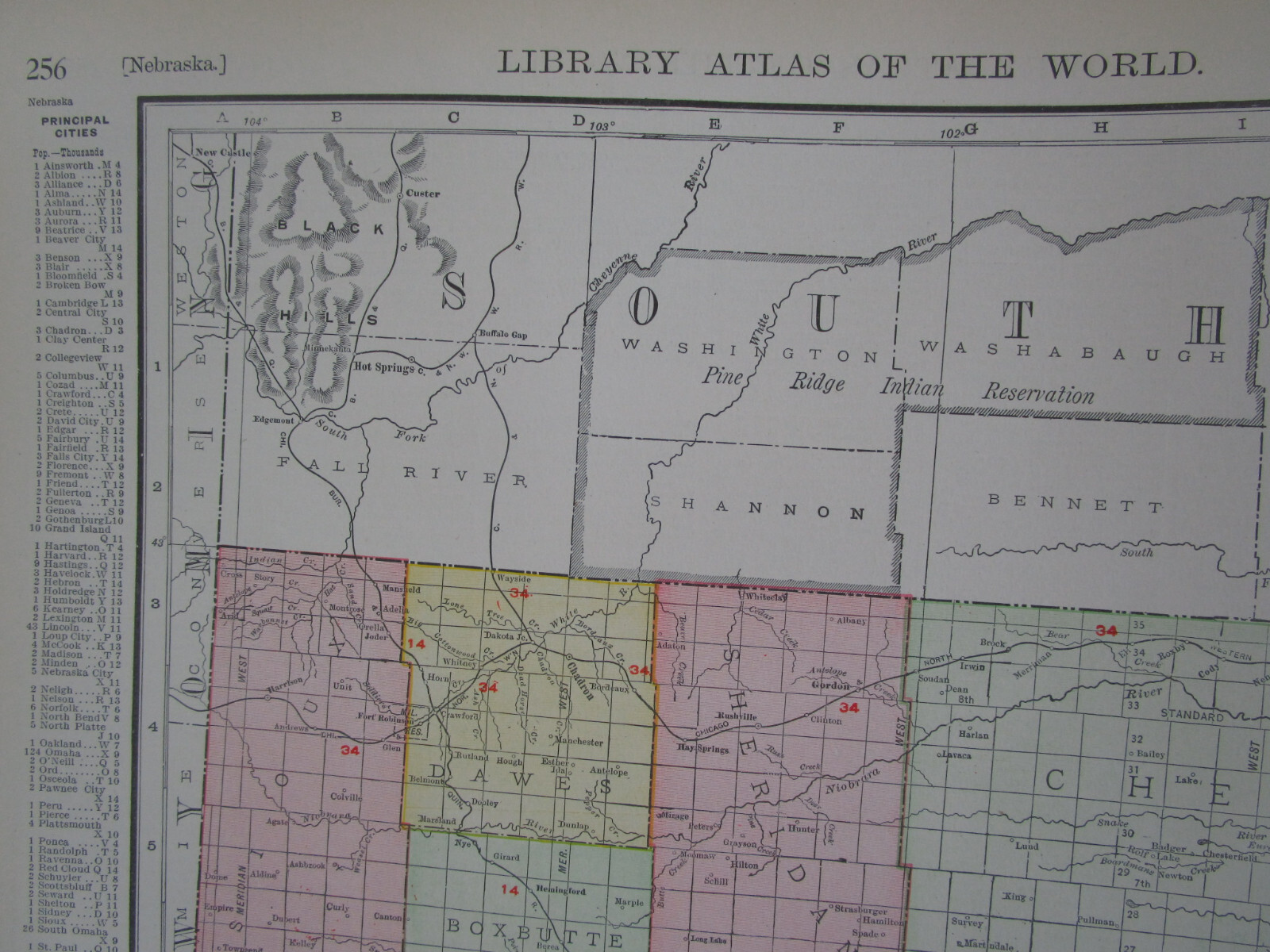 NE ANTIQUE 1912 DATED NEBRASKA RAILROAD Map. ST JOSEPH & GRAND ISLAND RR, ATSF