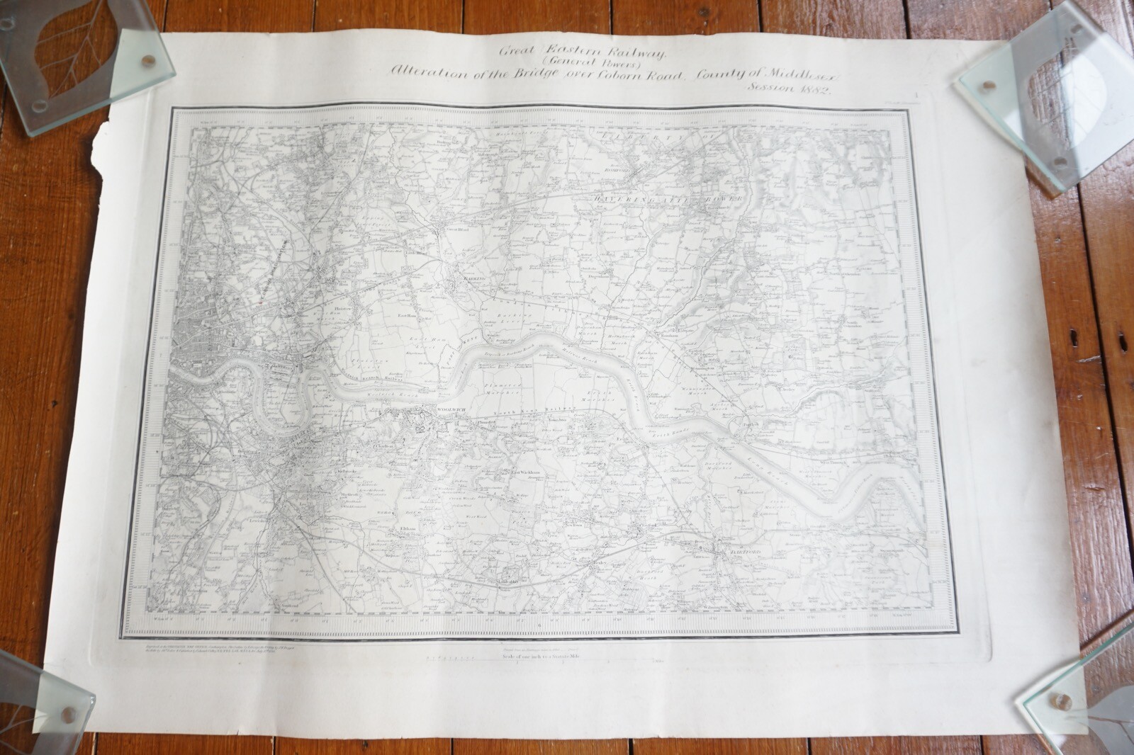 1882 Great Eastern Railway Map GER Middlesex Coborn Road Woolwich Area