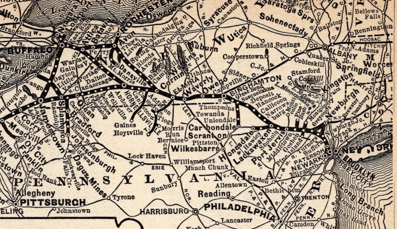 1891 New York Lake Erie and Western Railroad Map Lake Erie Railway Map 3088