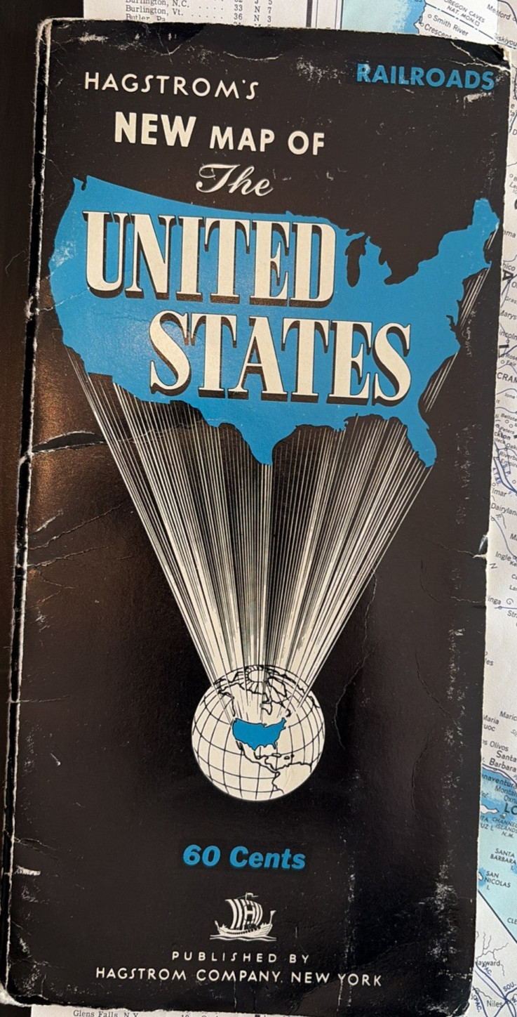 Vtg 1960s Hagstrom United States Map of Railroads and Lines 41″ x 27″ USA