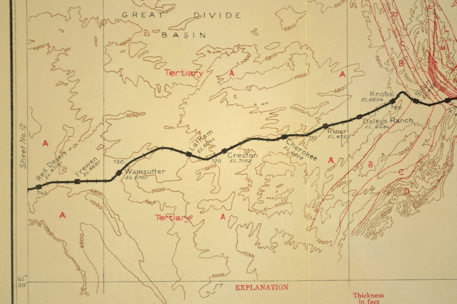 Antique Union Pacific Railroad Map Rawlins Wyoming Red Desert Great Divide Basin