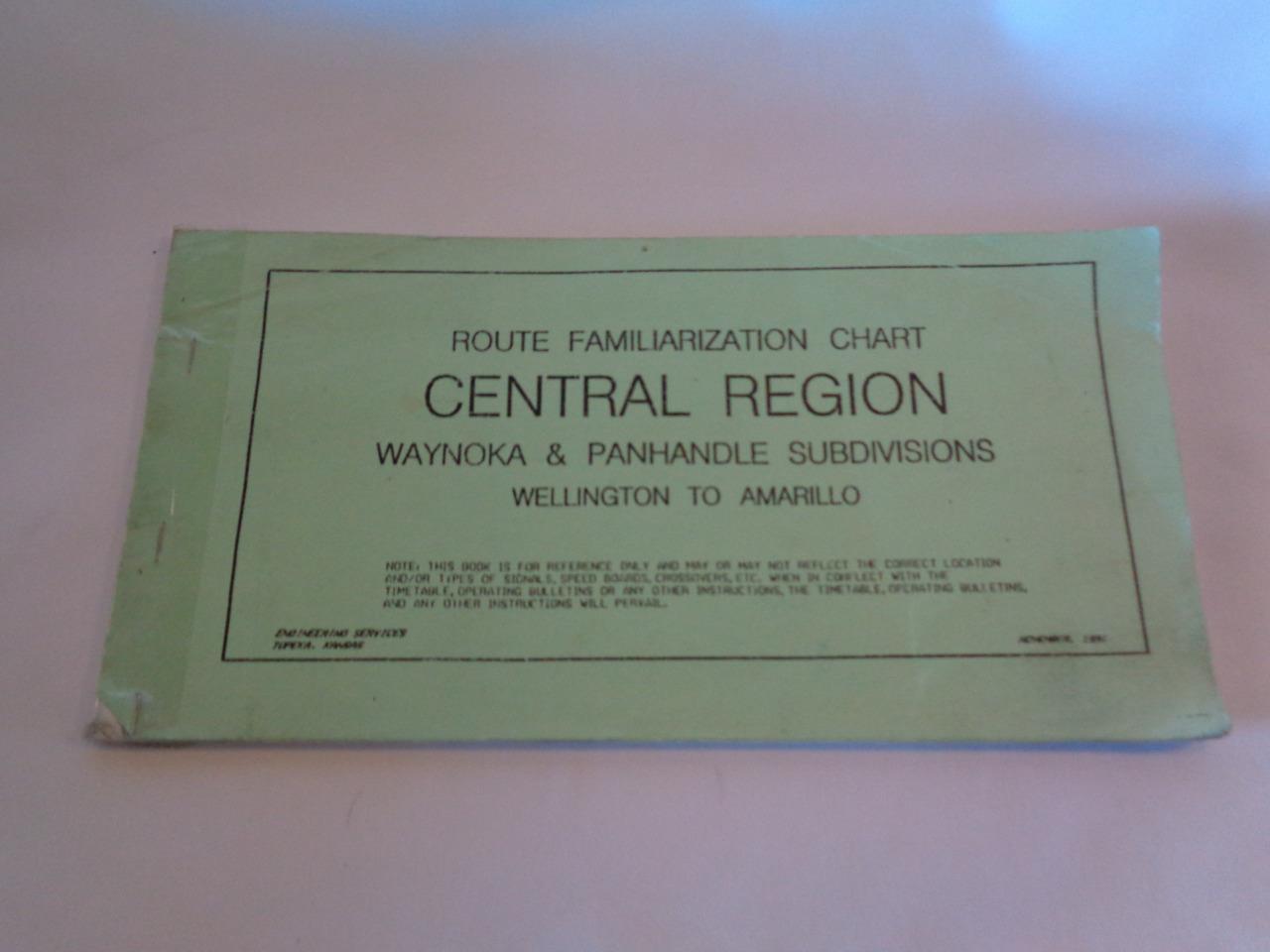 VINTAGE 1991 AT&SF SANTA FE RR ROUTE FAMILIARIZATION CHART CENTRAL REGION
