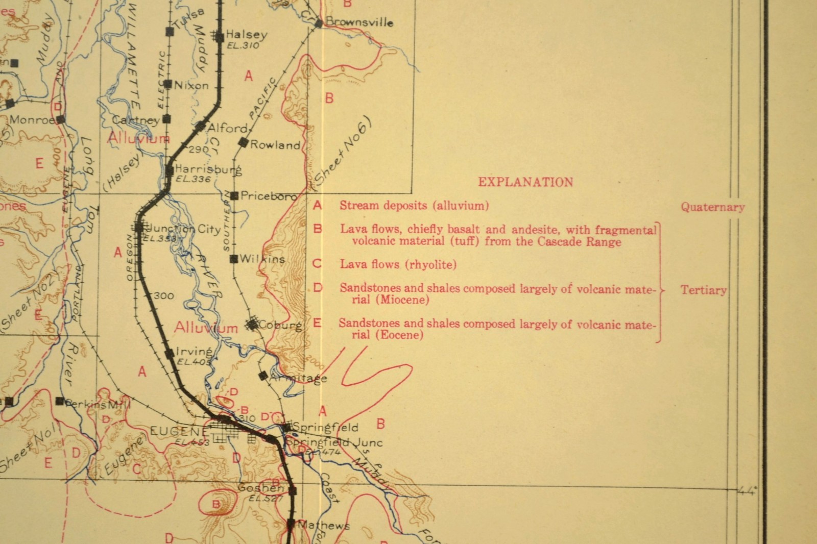 1915 Southern Pacific Railroad Map Eugene Oregon Cottage Grove OR Shasta Route