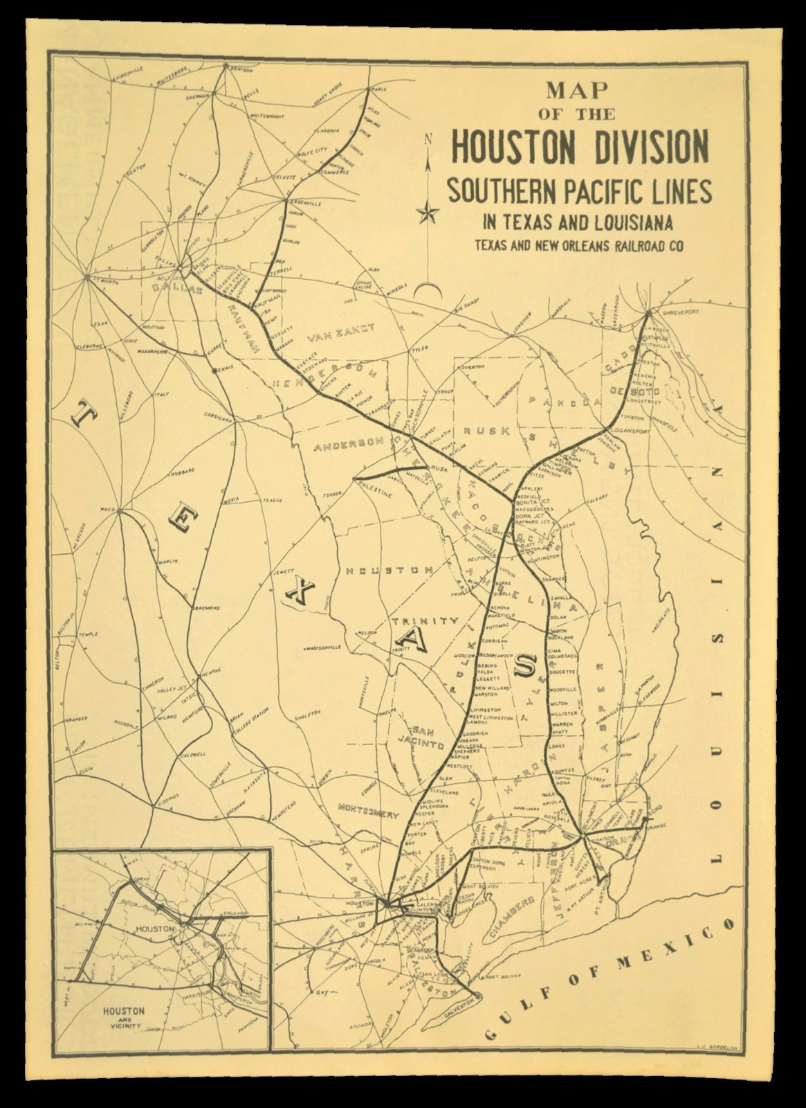 Southern Pacific Railroad Map Houston Division Sunset Route H&TC Railway