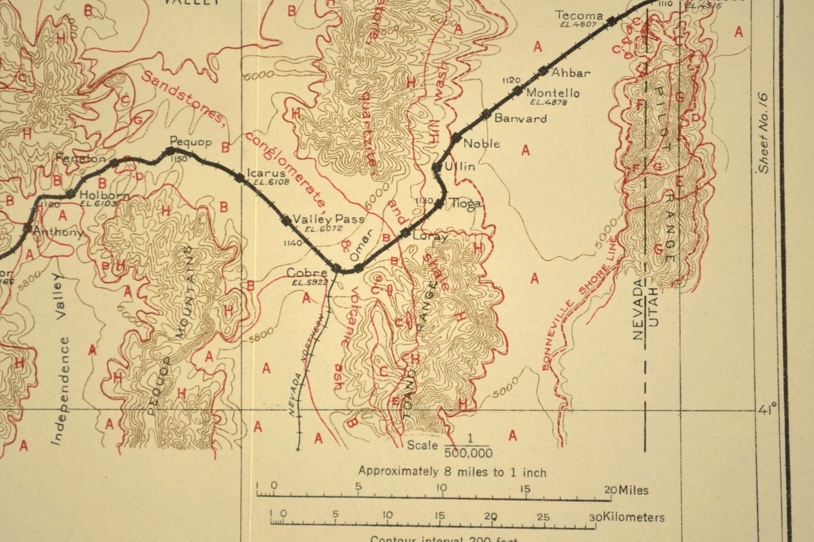 1915 Antique Southern Pacific Railroad Map Elko County Nevada San Juan County