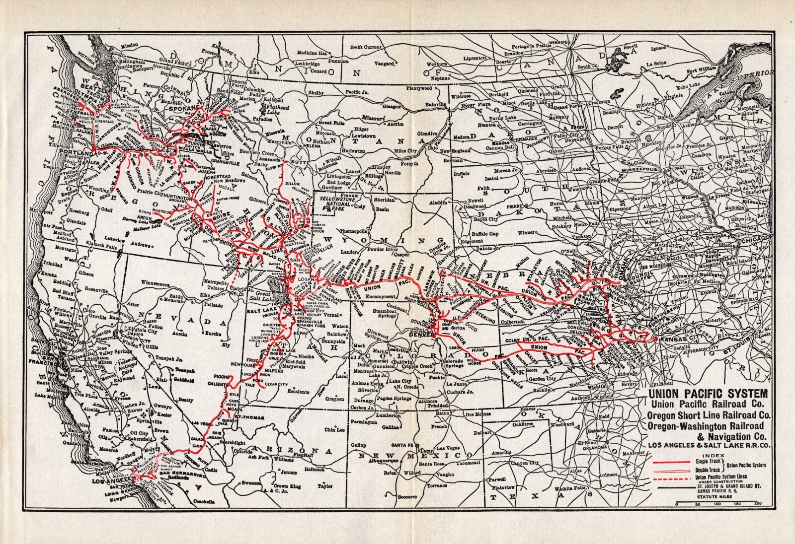 1925 Antique UNION PACIFIC RAILROAD Map Vintage Union Pacific Railway Map 1488