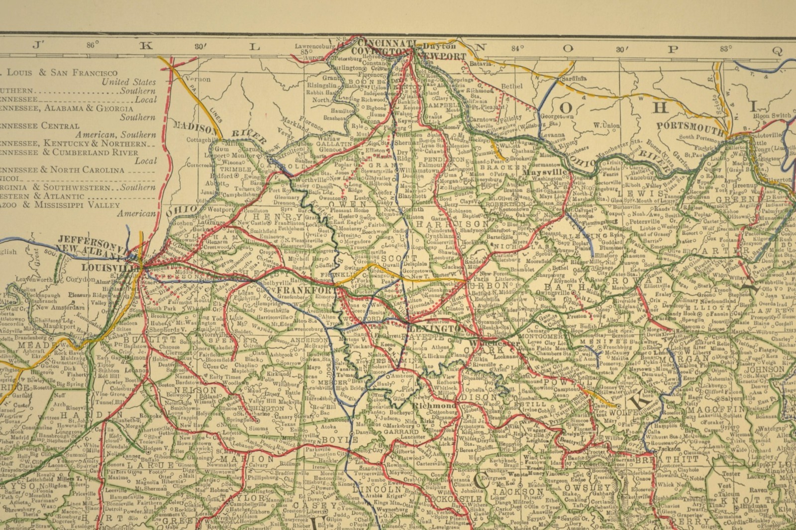 1914 Antique Map of KENTUCKY Railroads Map TENNESSEE ORIGINAL Atlas Map DATED