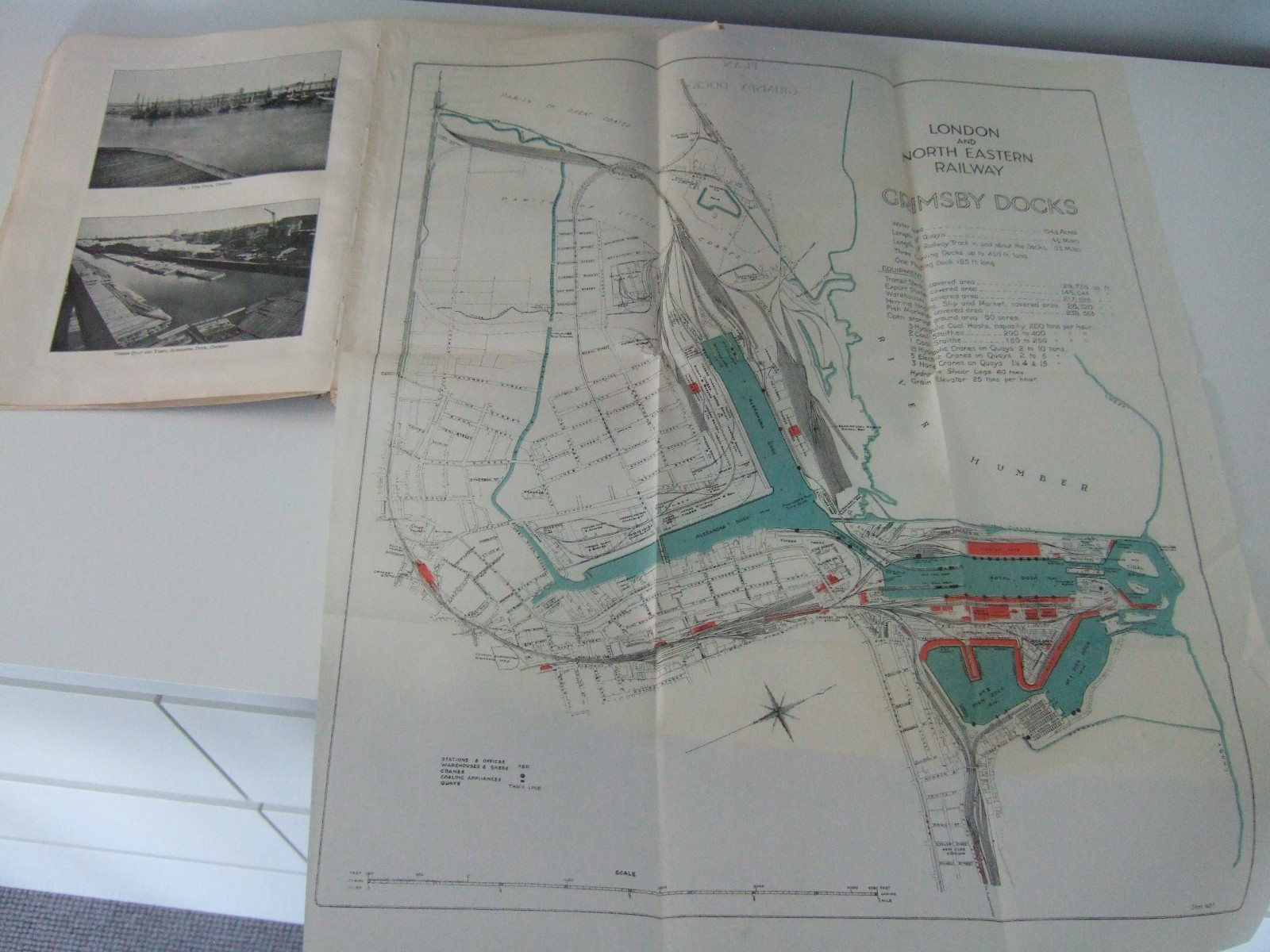 1928 Ports of the LNER Book. 9 Fold-Out Dock Plans, Map, Steamships, Dock sizes.
