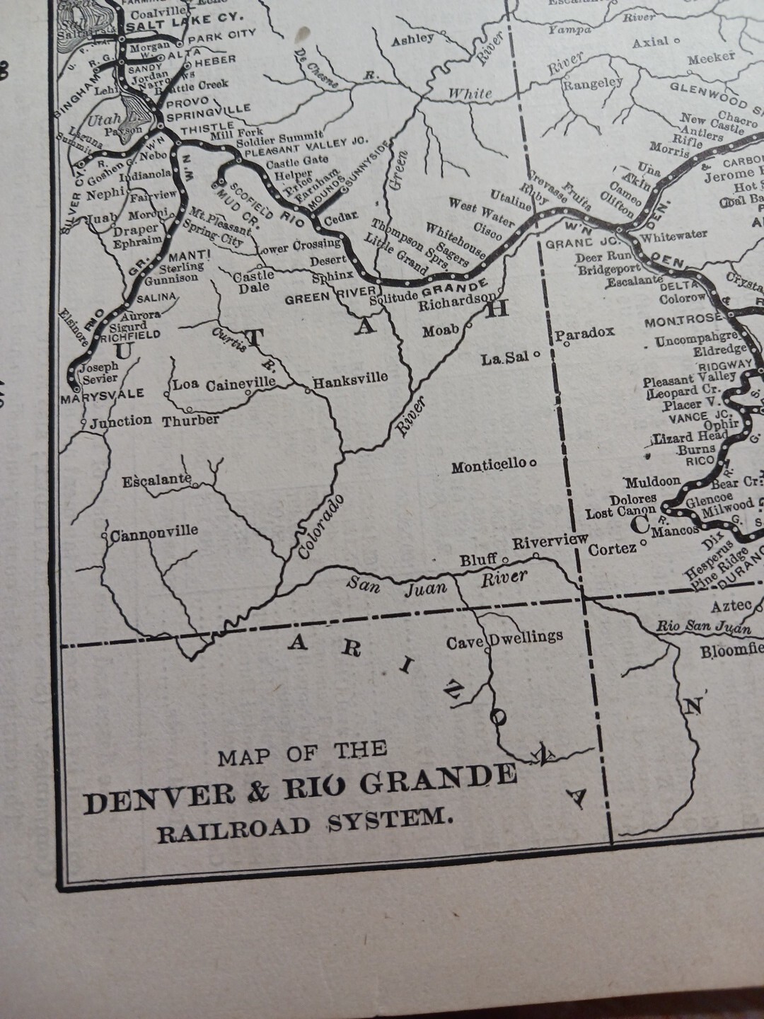 1902 Train Route Map DENVER & RIO GRANDE RAILROAD SYSTEM stations Towns Cities