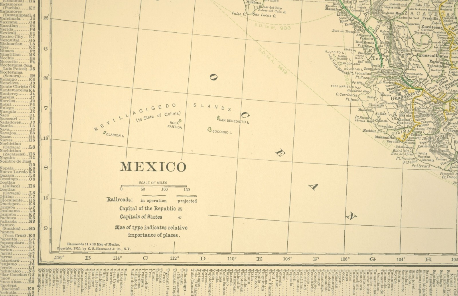 1910 Antique Map of MEXICO Railroads Map ORIGINAL Atlas Southern Pacific DATED
