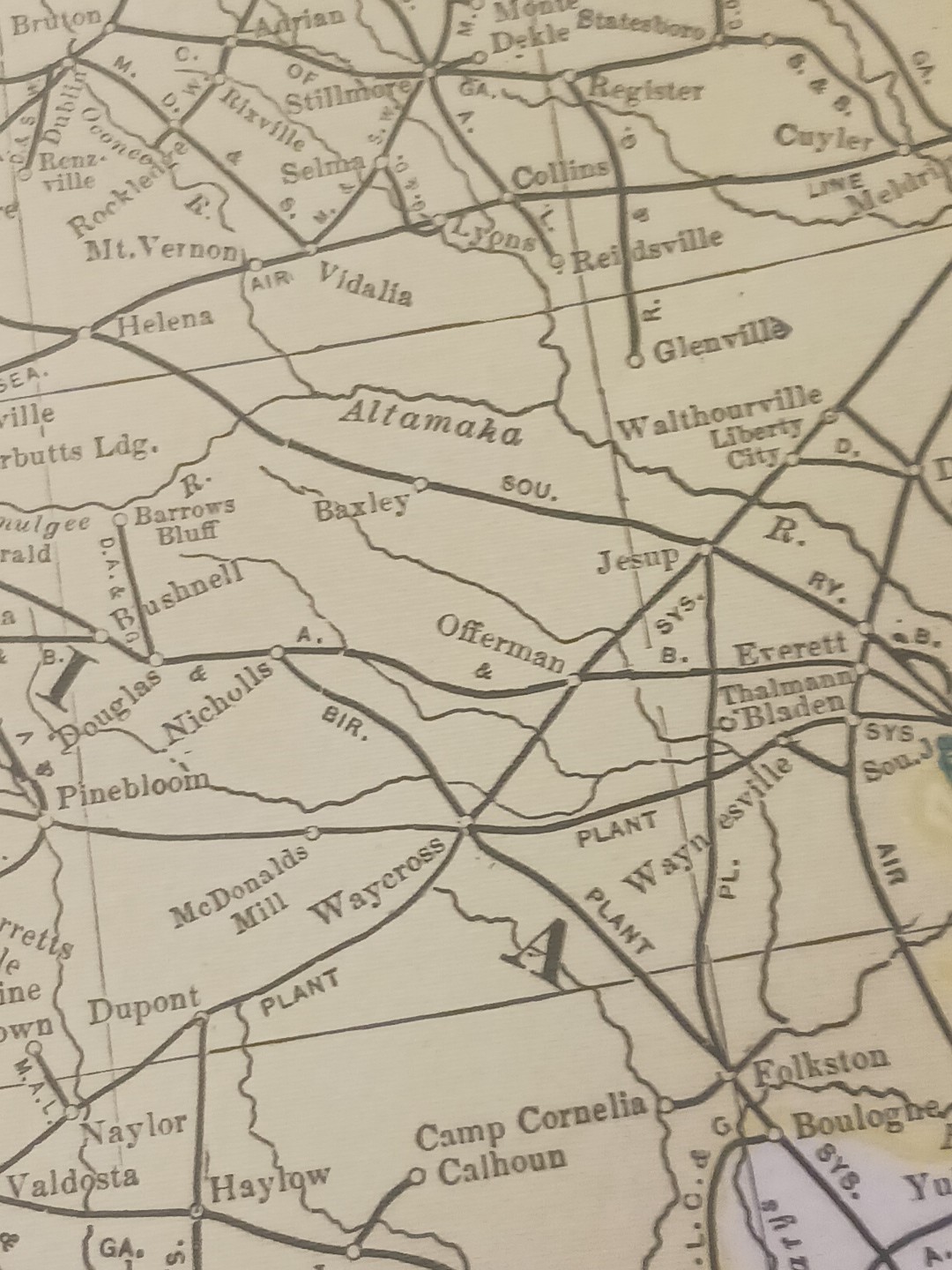 1905 Train Route Map Alabama & Georgia ALL Railroad Company Lines Marked 11x 9″
