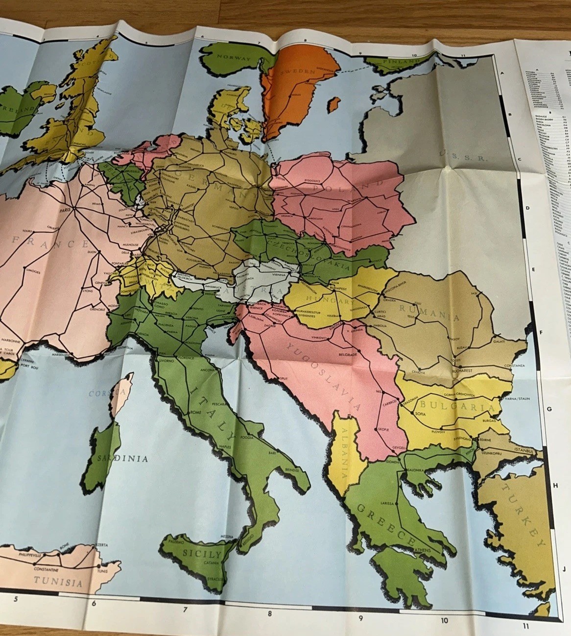 Vintage RAILROAD MAP OF FRANCE AND EUROPE, French National Railroad