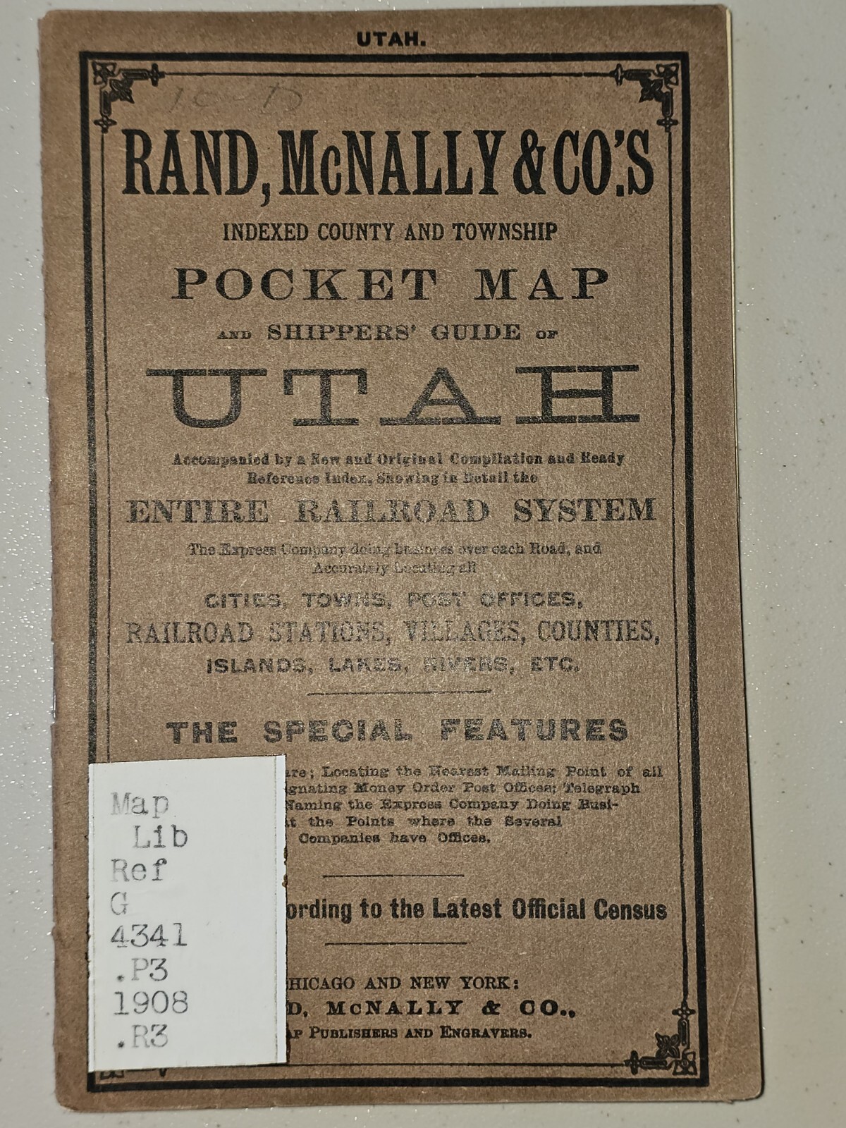 OLD RAND MCNALLY POCKET SHIPPERS GUIDE & RAILROAD MAP 1908 COLLECTIBLE TRANSPORT