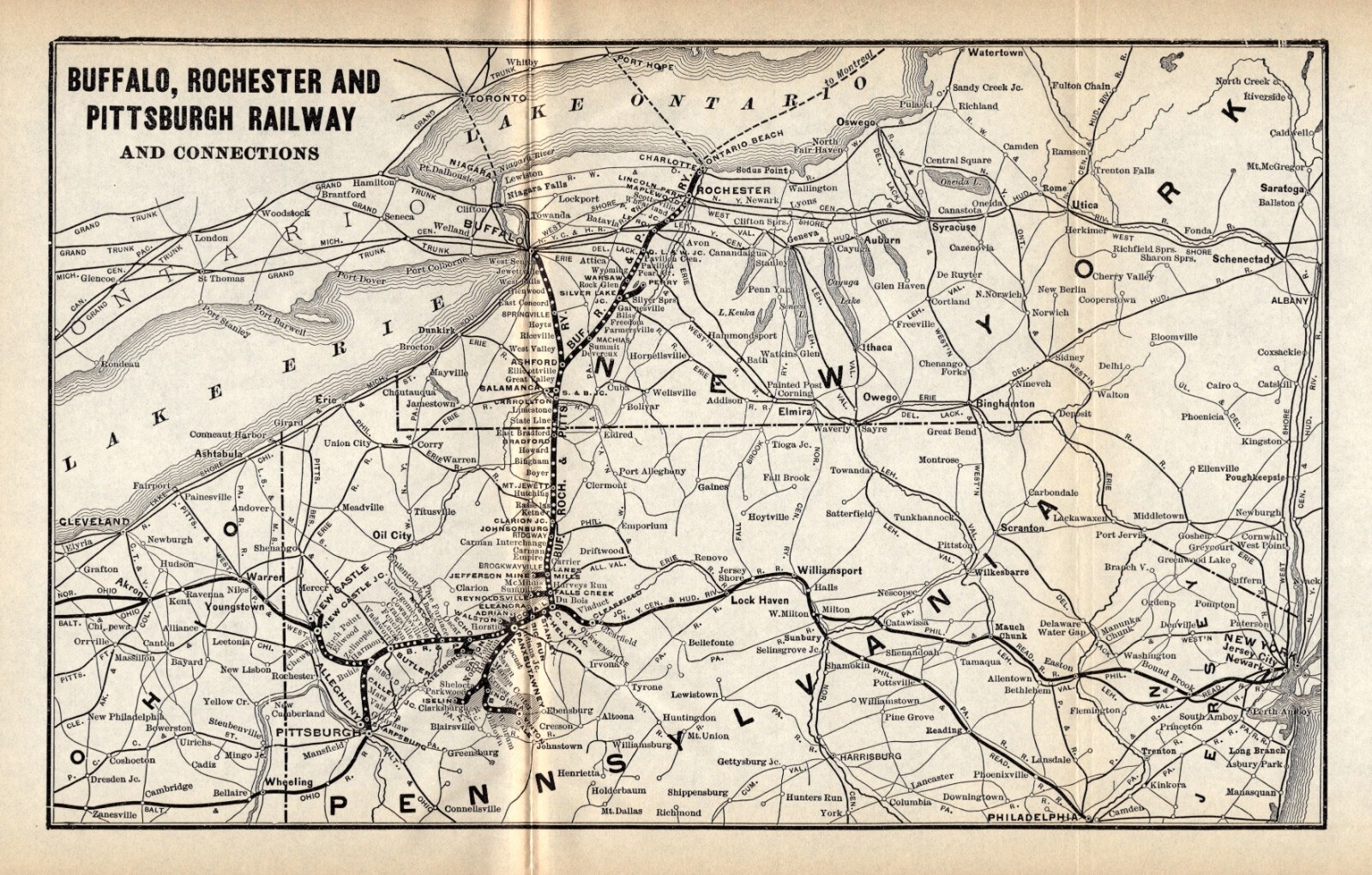 1907 Antique Buffalo Rochester Pittsburgh Railway Map Vintage Railroad Map 1484