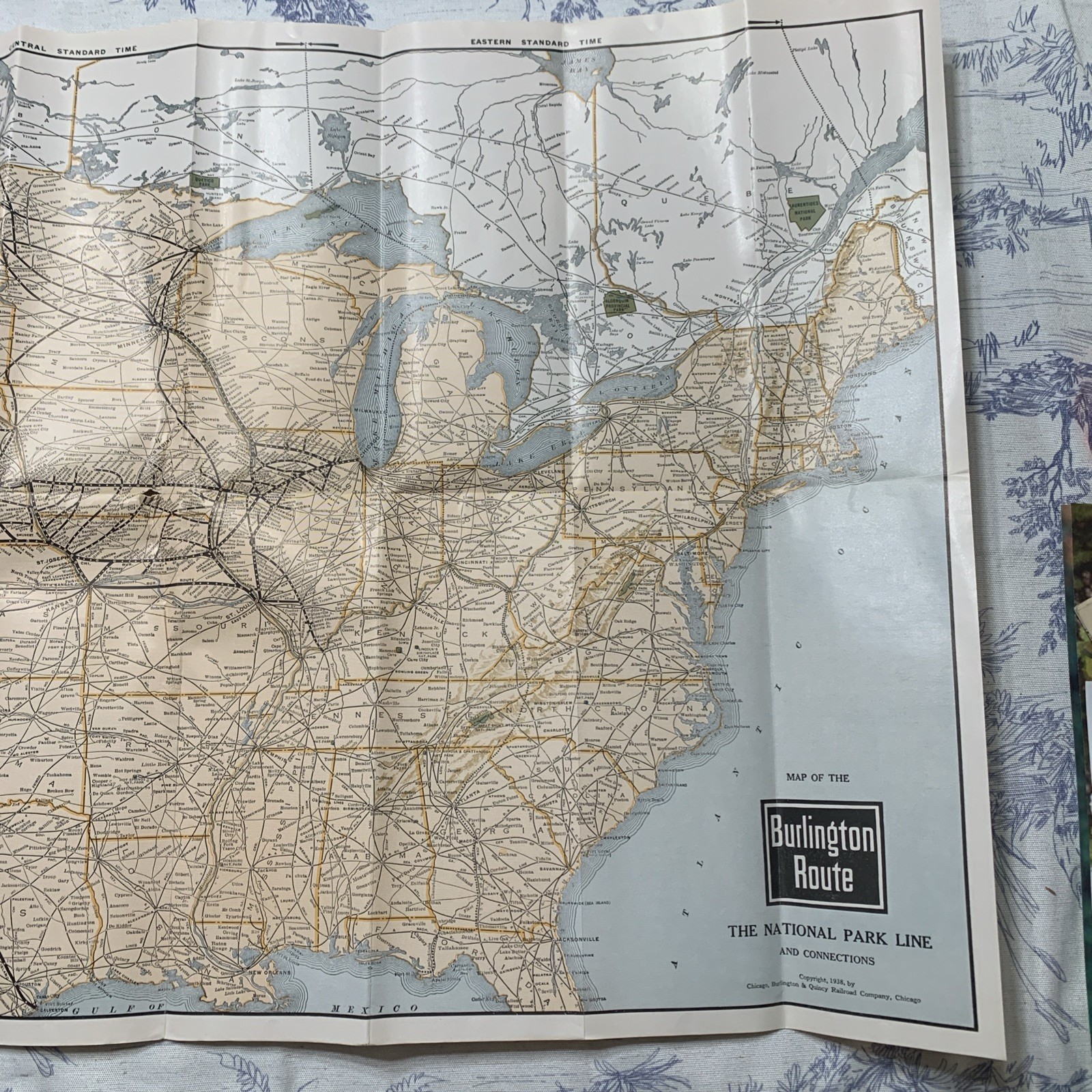 1938 United States Railroad Map Guide Burlington Route Vintage 36×19” USA Large