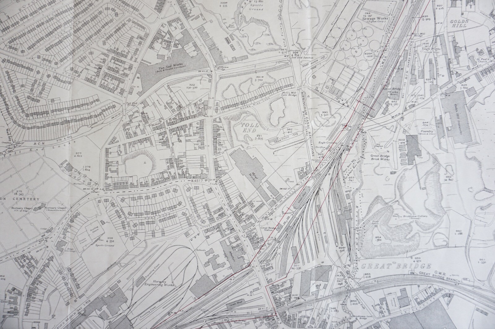 1938 Horseley Heath Ward Great Bridge GWR Great Western Railway OS Railway Map