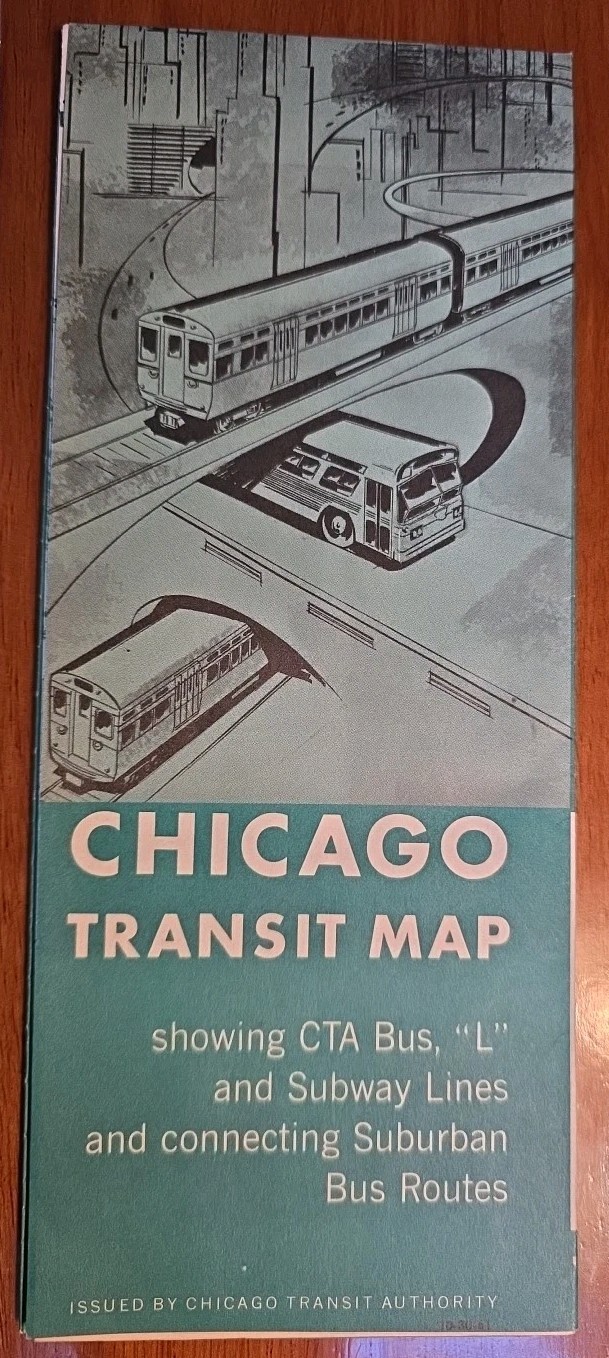 Chicago Transit MAP 1961 CTA Authority Bus and Subway Lines 25″ x 36″ Clean