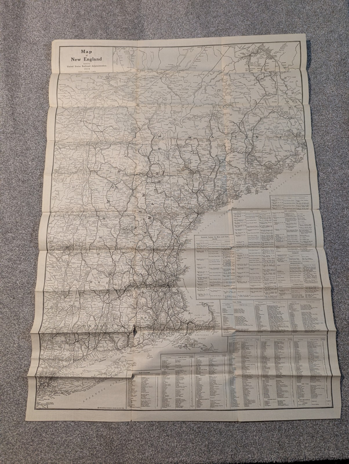 United States Railroad Administration Map New England 1919 Antique Train 1910s