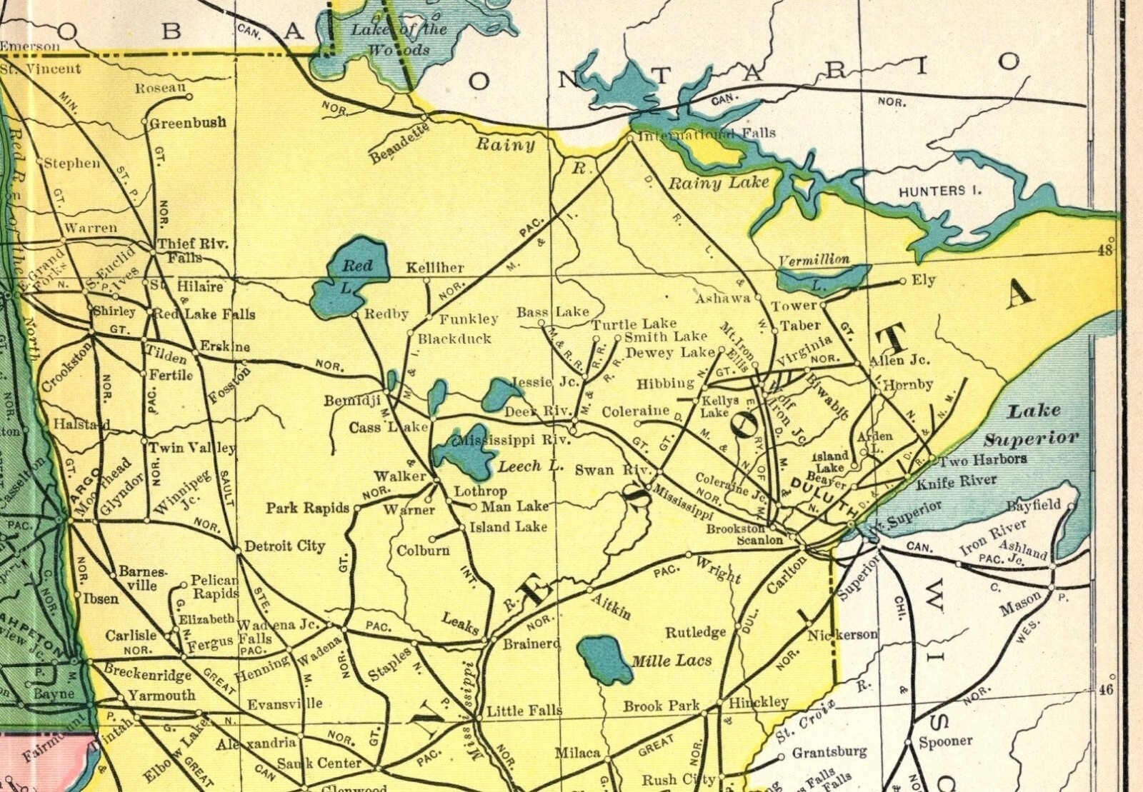 1908 Antique Minnesota South & North Dakota Railroad Map Railway Map 1184