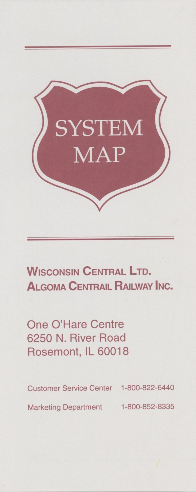 1995 Wisconsin Central Algoma Railway System Map US Ontario Canada Train Route