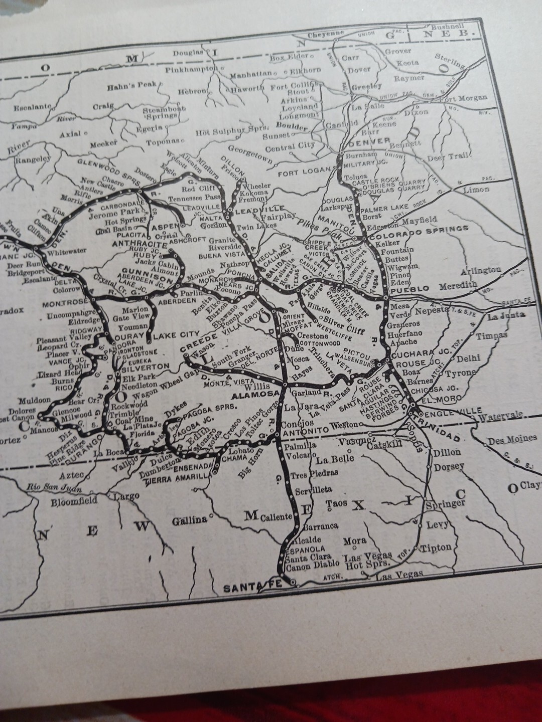 1902 Train Route Map DENVER & RIO GRANDE RAILROAD SYSTEM stations Towns Cities