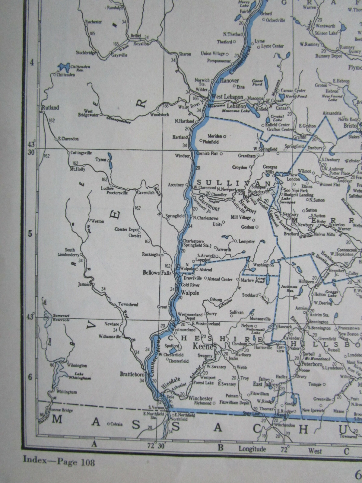 NV NH 1933 NEVADA RAILROAD Map TONAPAH & TIDEWATER RR ~or~ NEW HAMPSHIRE