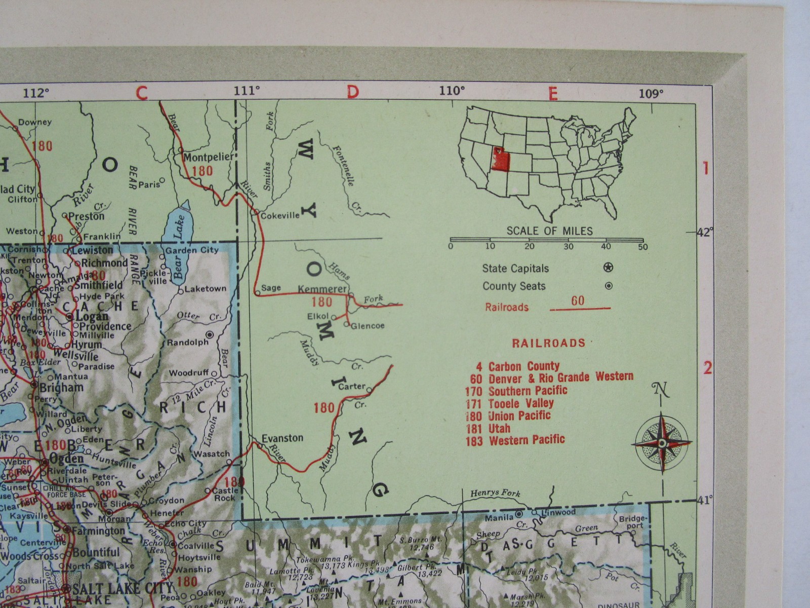 TX UT Vtg 1951 TEXAS RAILROAD Map. QUANAH ACME & PACIFIC RR ~or~ UTAH 1950s
