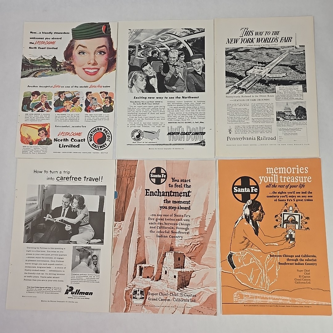Railroads & Trains Print Ads 1950s Union Northern Southern Pacific Budd Western