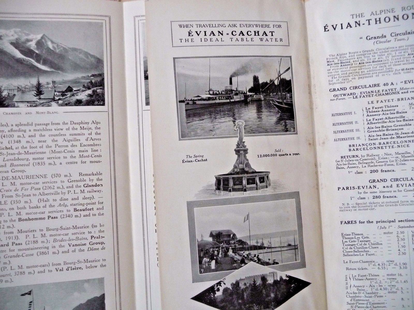VINTAGE MAP ROUTE DES ALPS LAUSANNE EVIAN THONON NICE BARCELONNETTE FARES 1913