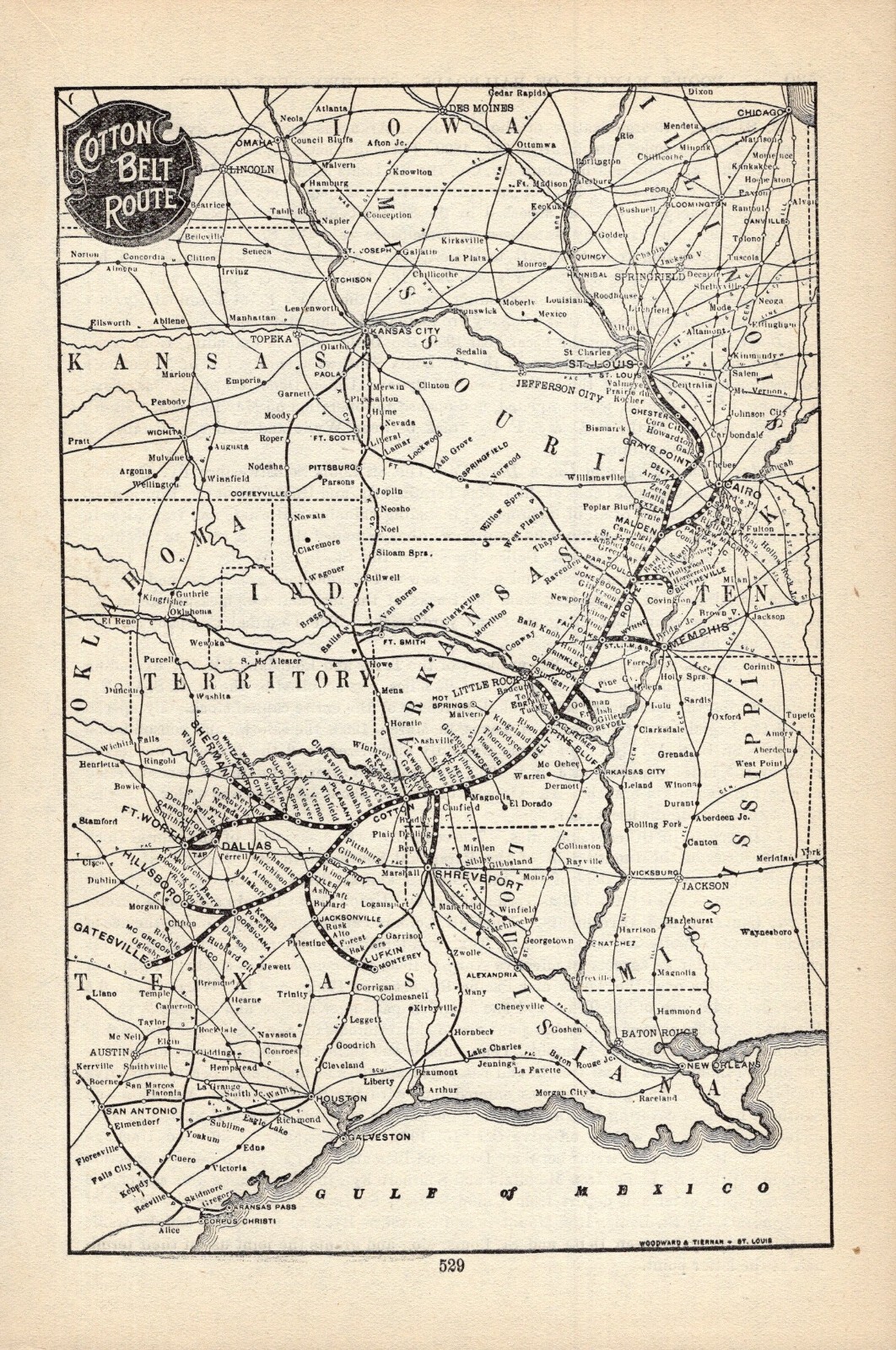 1904 Antique Cotton Belt Route Map St Louis Southwestern Railway Map 2388