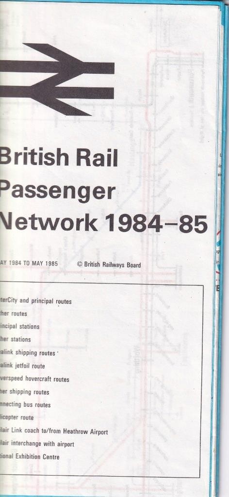 1984-85 BR British Rail Passenger Network – railroad map railway Great Britain