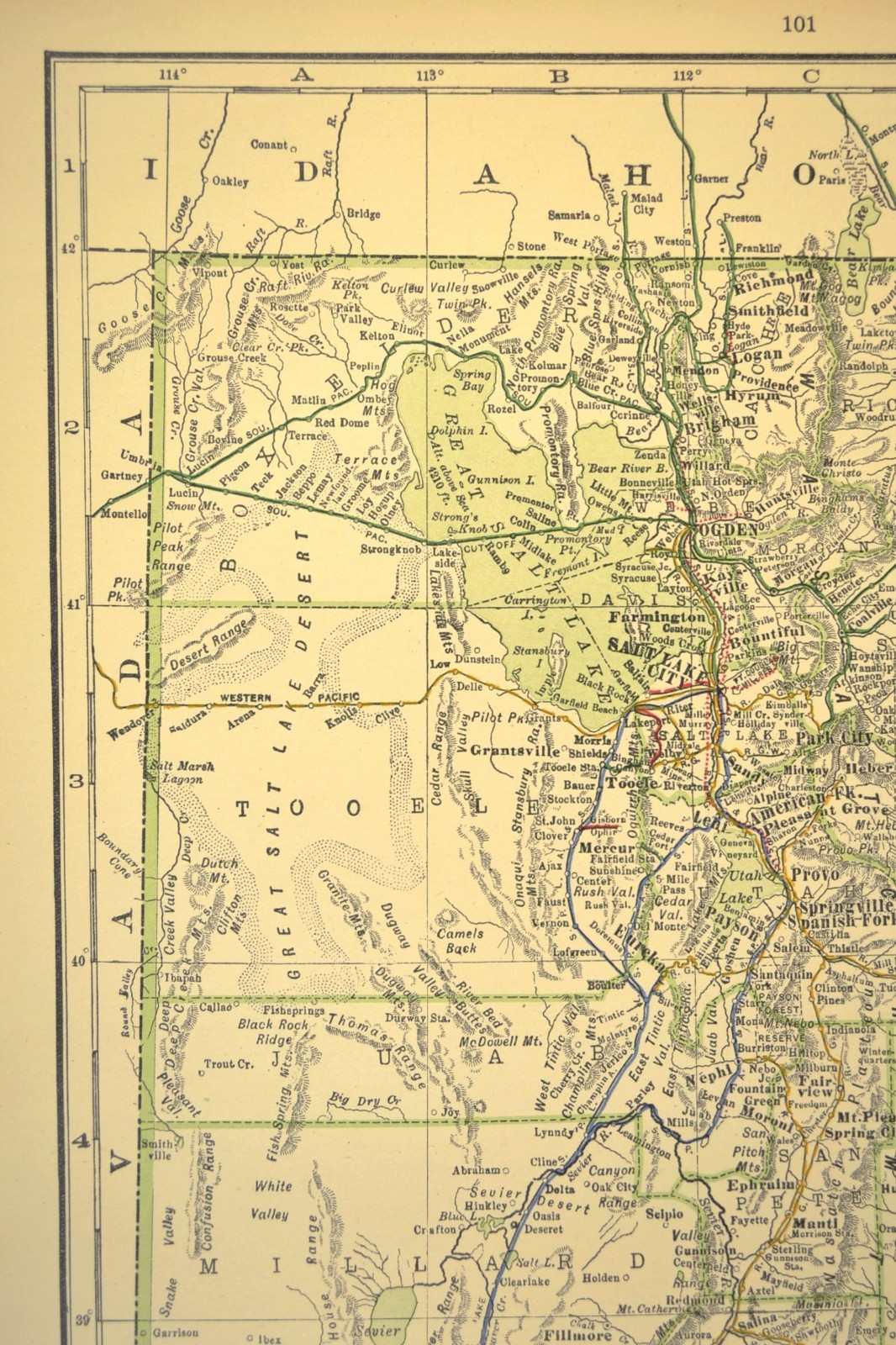 1914 Antique Map of UTAH Railroads Map ORIGINAL Atlas Denver & Rio Grande DATED