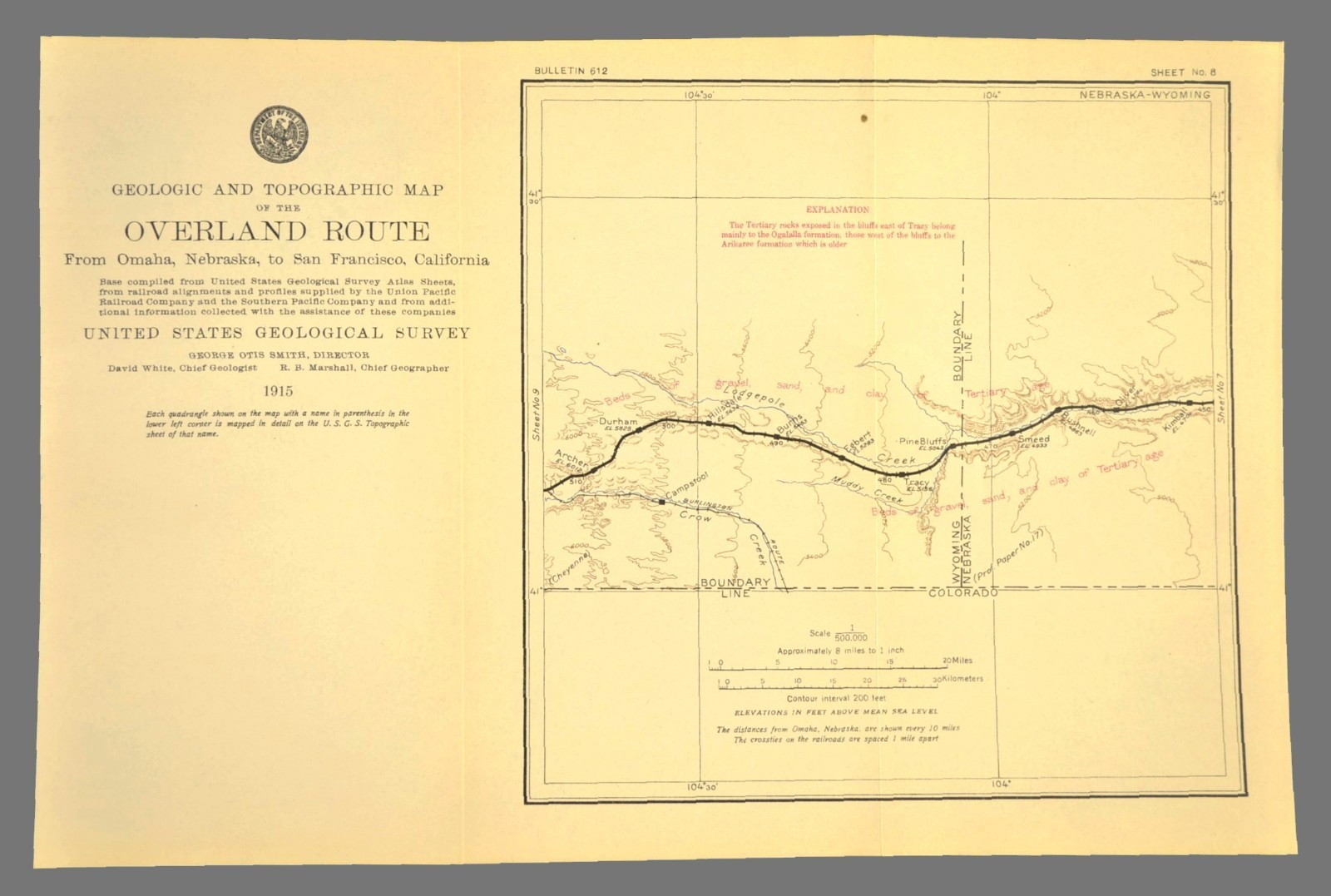 1915 Antique Union Pacific Railroad Map Kimbell Nebraska Pine Bluffs Wyoming