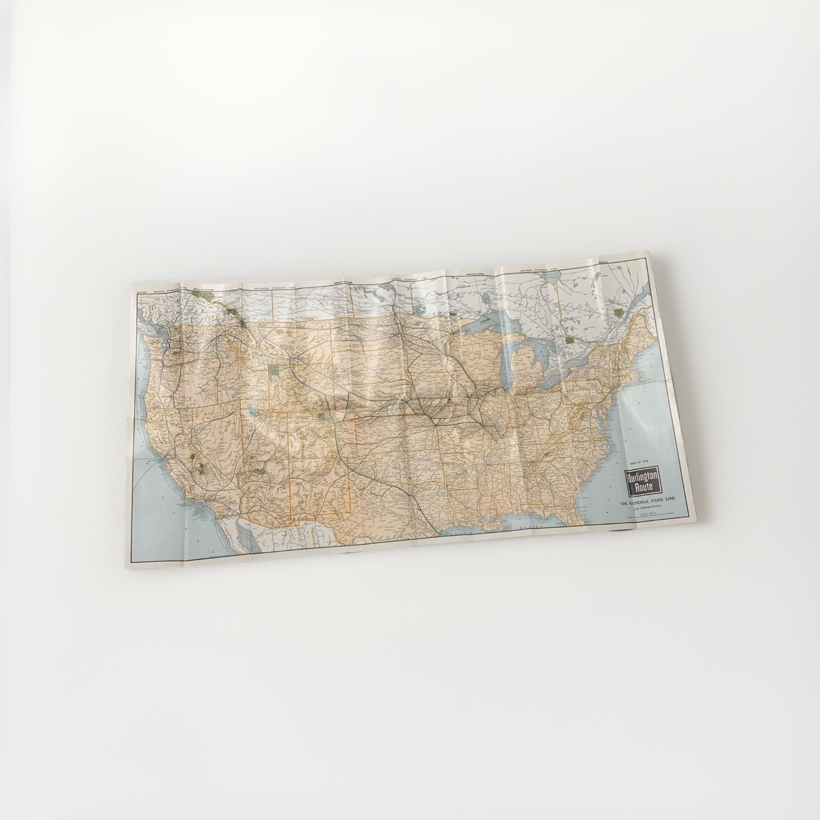 1938 United States Railroad Map Guide Burlington Route Vintage 36×19” USA Large