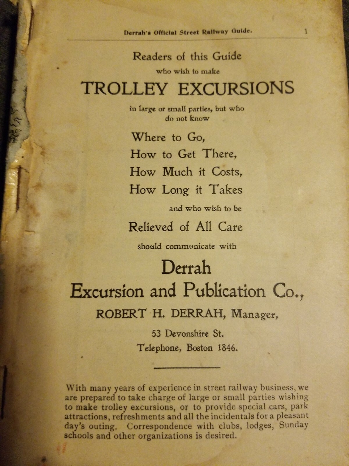 1900 DERRAH’S EASTERN NEW ENGLAND STREET TROLLEY RAILWAY GUIDE – BOSTON SITES