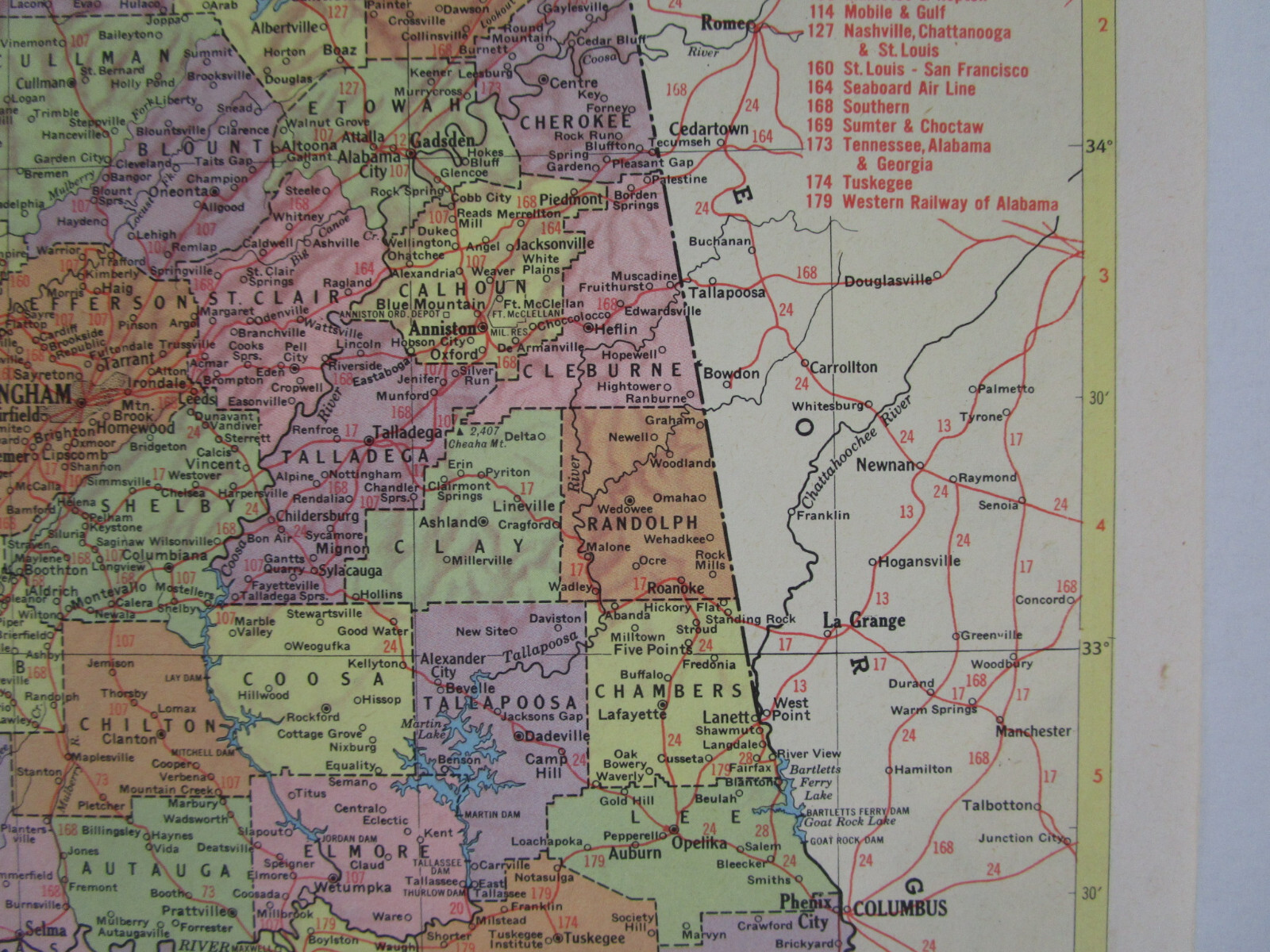 AZ AL 1959 ARIZONA Topographic RAILROAD Map APACHE RR ~or~ ALABAMA. TUSKEGEE RR
