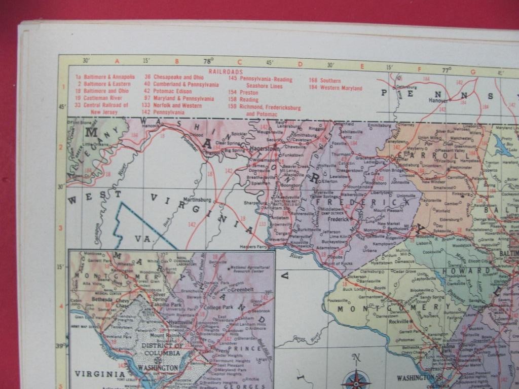 BEARTIFUL 1953 MARYLAND DELAWARE RR RAILROAD MAP SHOWS & LIST ALL RRs + RR PRINT