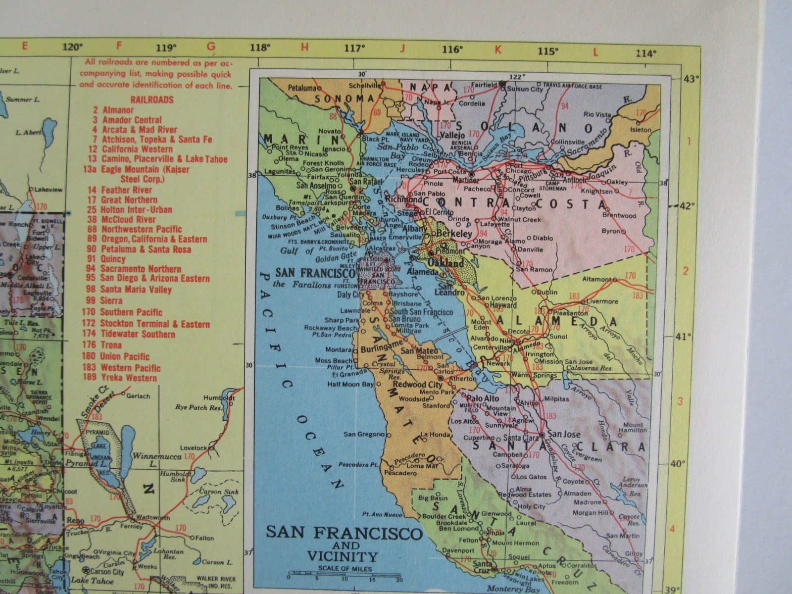 CA AR Vintage 1957 CALIFORNIA RAILROAD MAP. ARKANSAS 1950s ASHLEY DREW NRTH’N RR