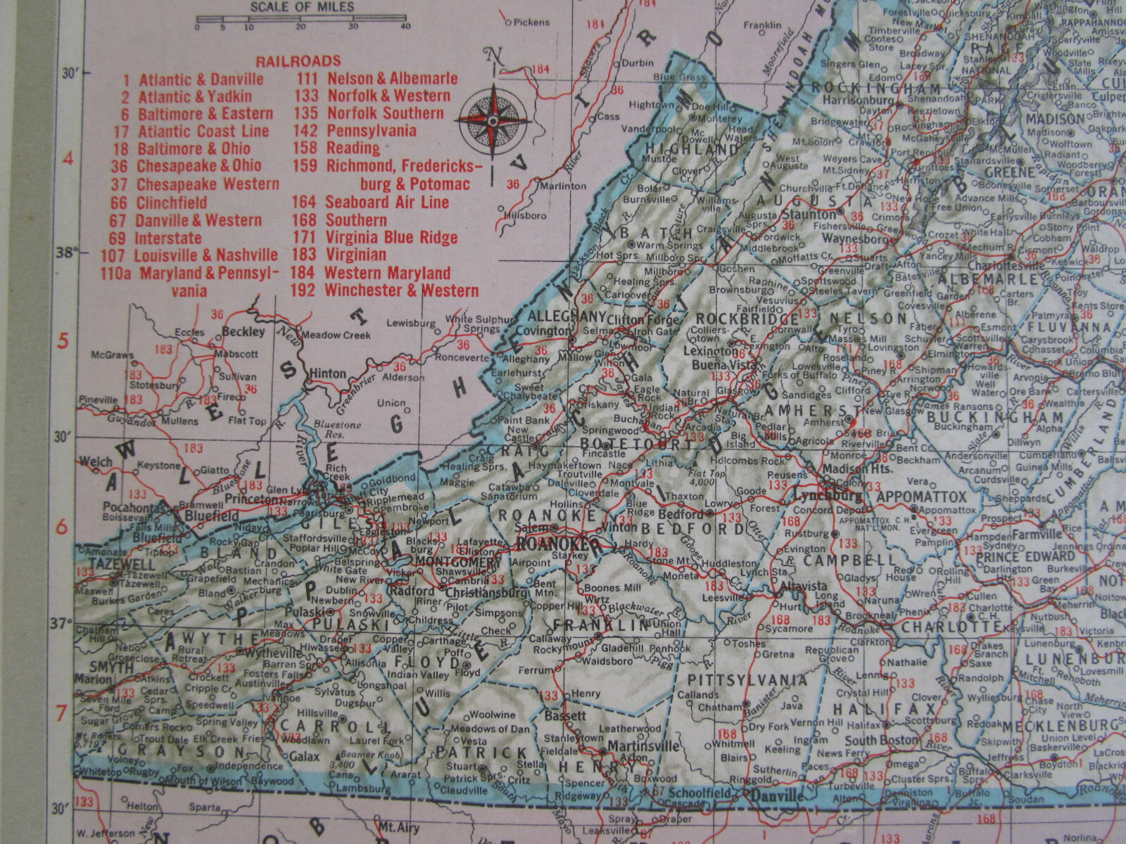 VA VT 1951 VIRGINIA RAILROAD Map NELSON & ALBEMARLE RR or VERMONT, RUTLAND RR