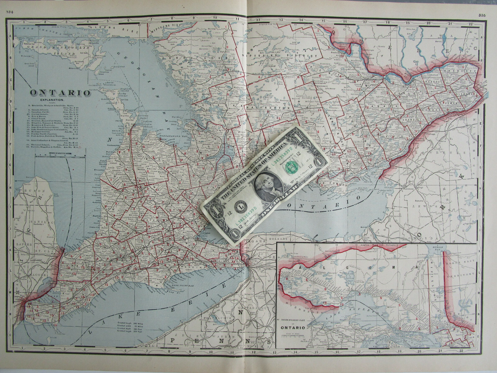 CANADA 1895 ONTARIO RAILROAD Map Cram ~ AS IS ~ PONTIAC PACIFIC JCT RR