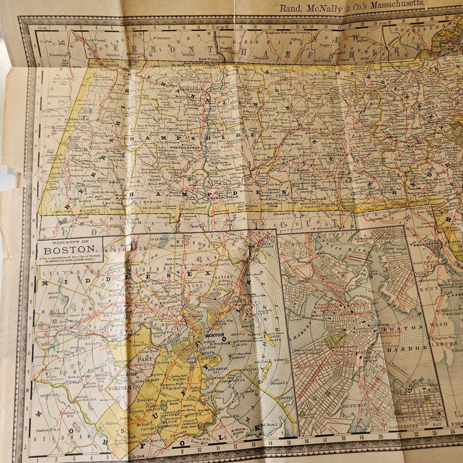 1887 Rand McNally Pocket Guide & Map Of MA & Entire Railroad System