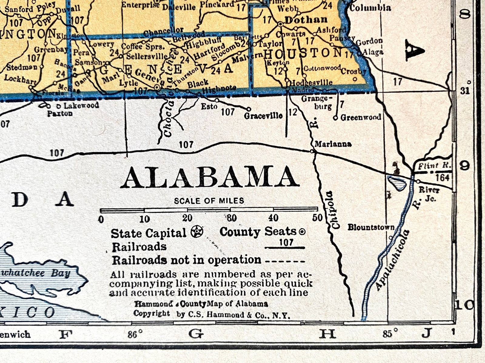 ALABAMA, ARIZONA Original c 1935 County & Railroad Maps. Hammond & Co. 9×12″