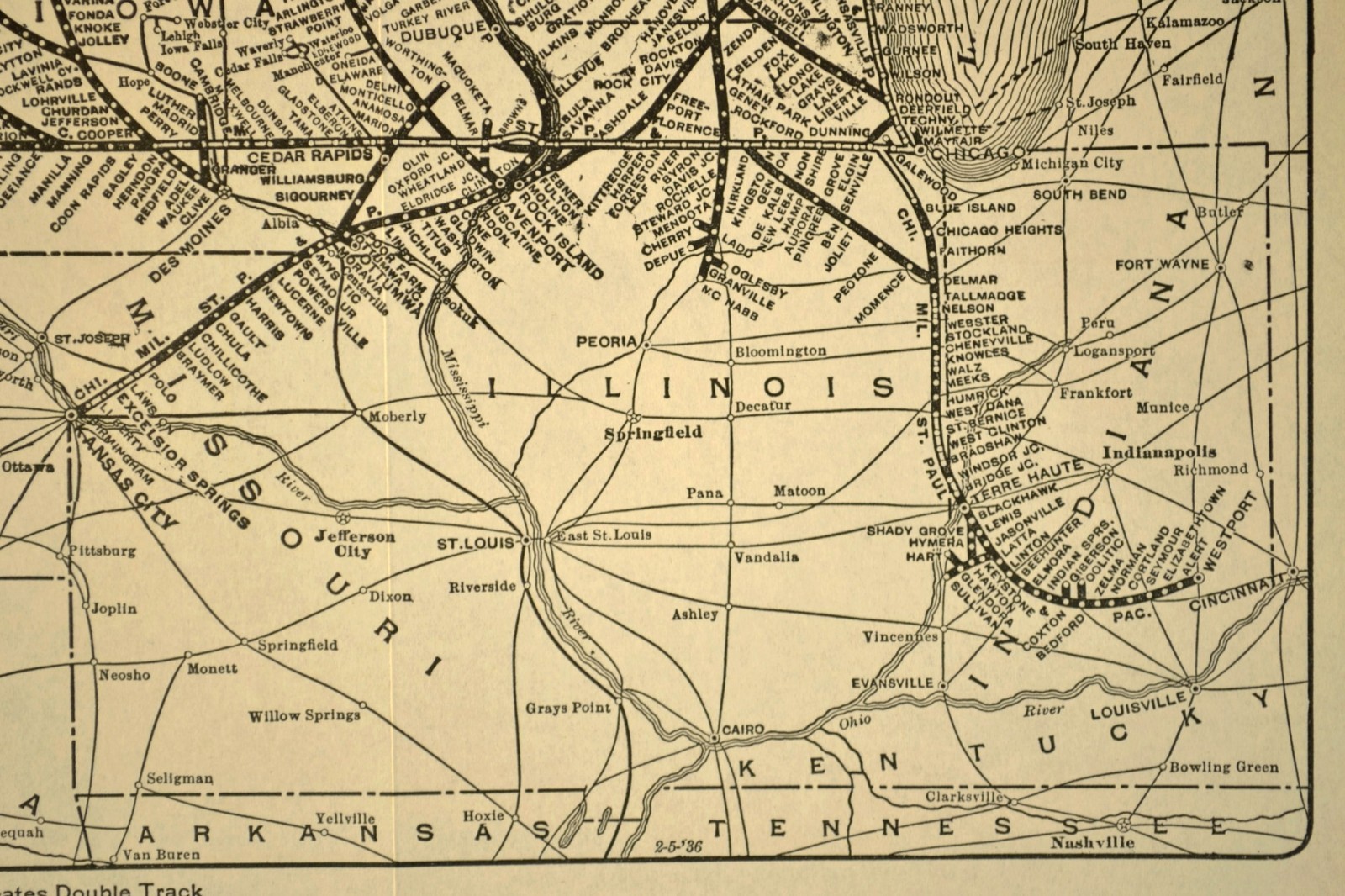 1938 Chicago Milwaukee St Paul & Pacific Railroad Map Original Double Track